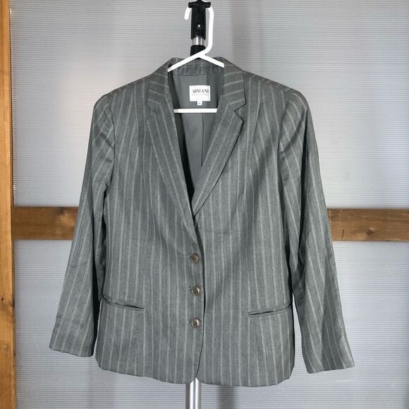Armani COLLEZIONI Grey Pinstripe‎ Blazer Business Suit Jacket Sz 46 (US10) - Picture 1 of 6